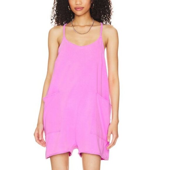 Free People Hot Shot Romper Pink With Pockets Cotton Stretch Blend Women L - Picture 12 of 12